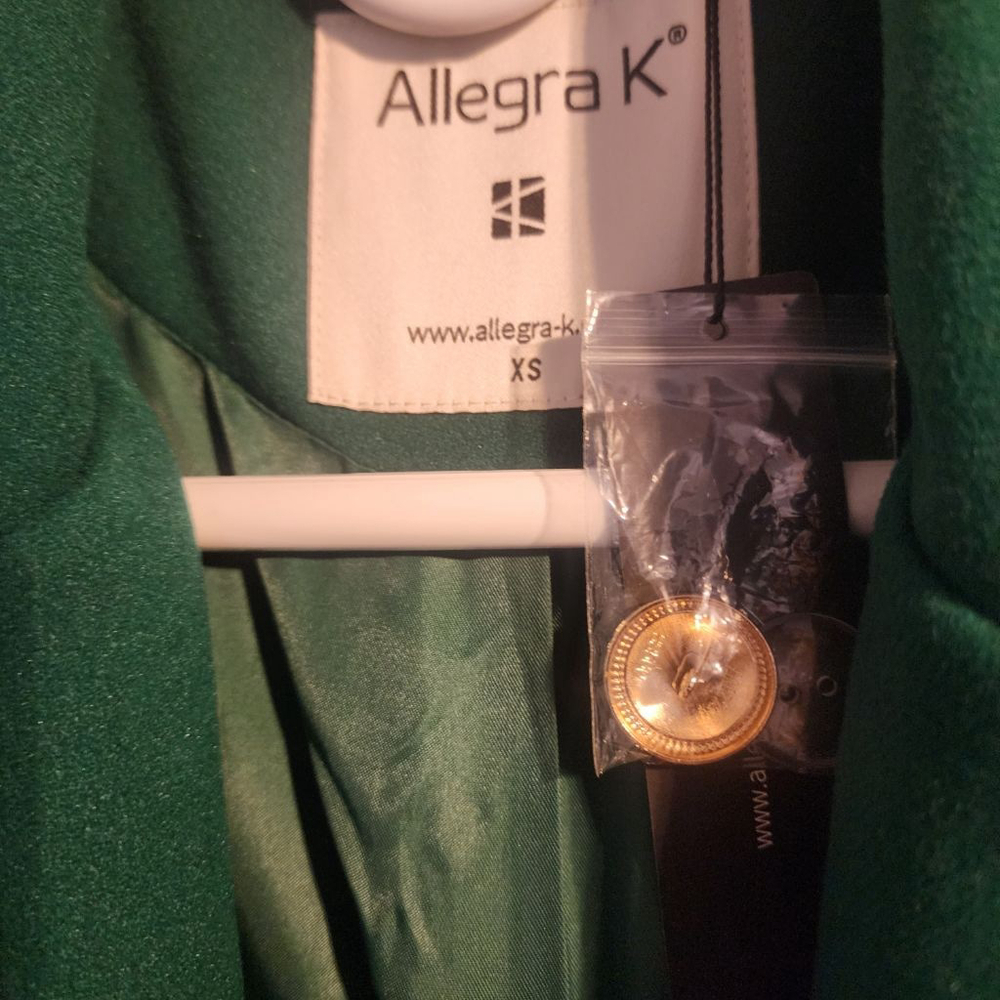 Women's Allegra K Green Gold Button Double Breasted Pea Coat XS, New - Picture 5 of 6